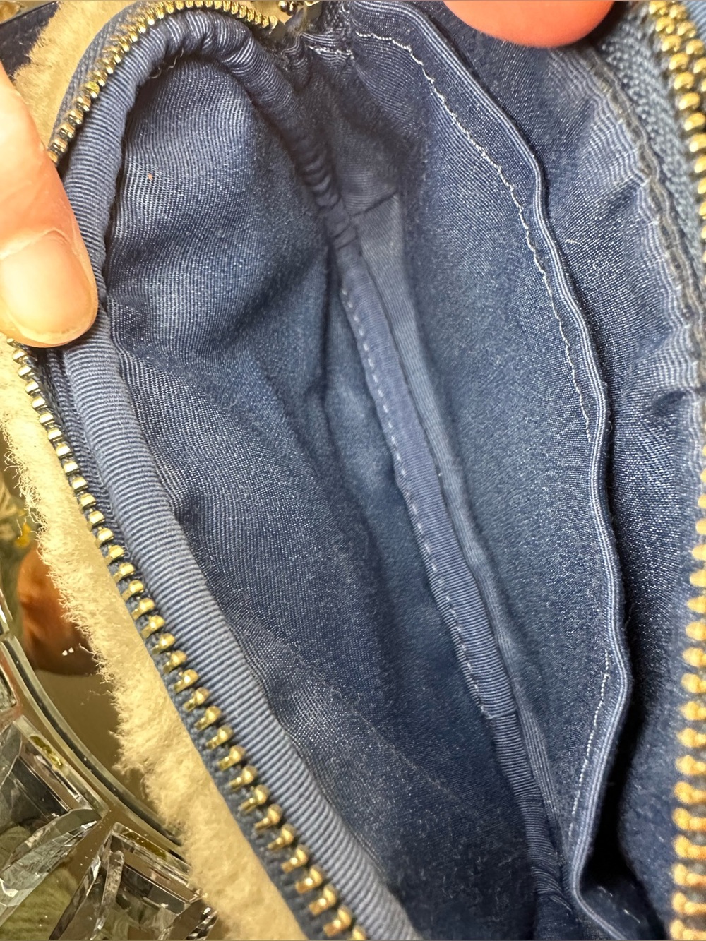 Coach Blue Pebbled Leather Crossbody with White Shearling Trim - Picture 8 of 14